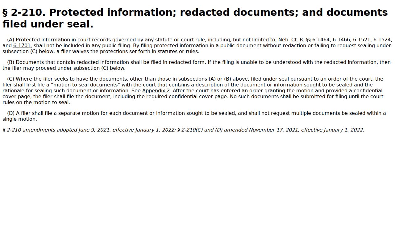 Franklin County civil court docket Rule 2-210 protected information