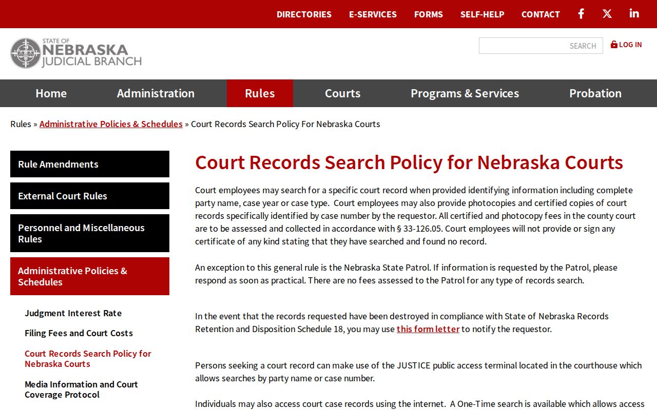 Franklin County court records reference showing Nebraska court records search policy