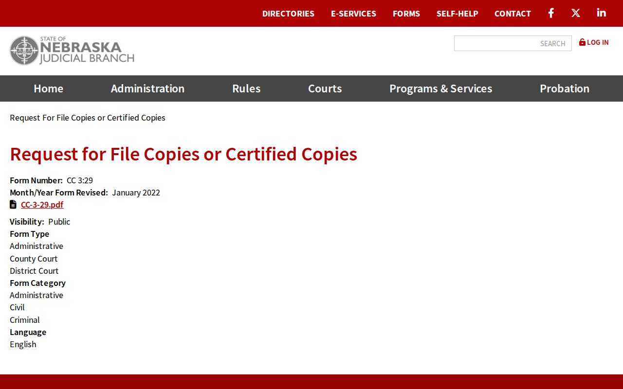 Franklin County court records reference showing Nebraska file-copy request instructions