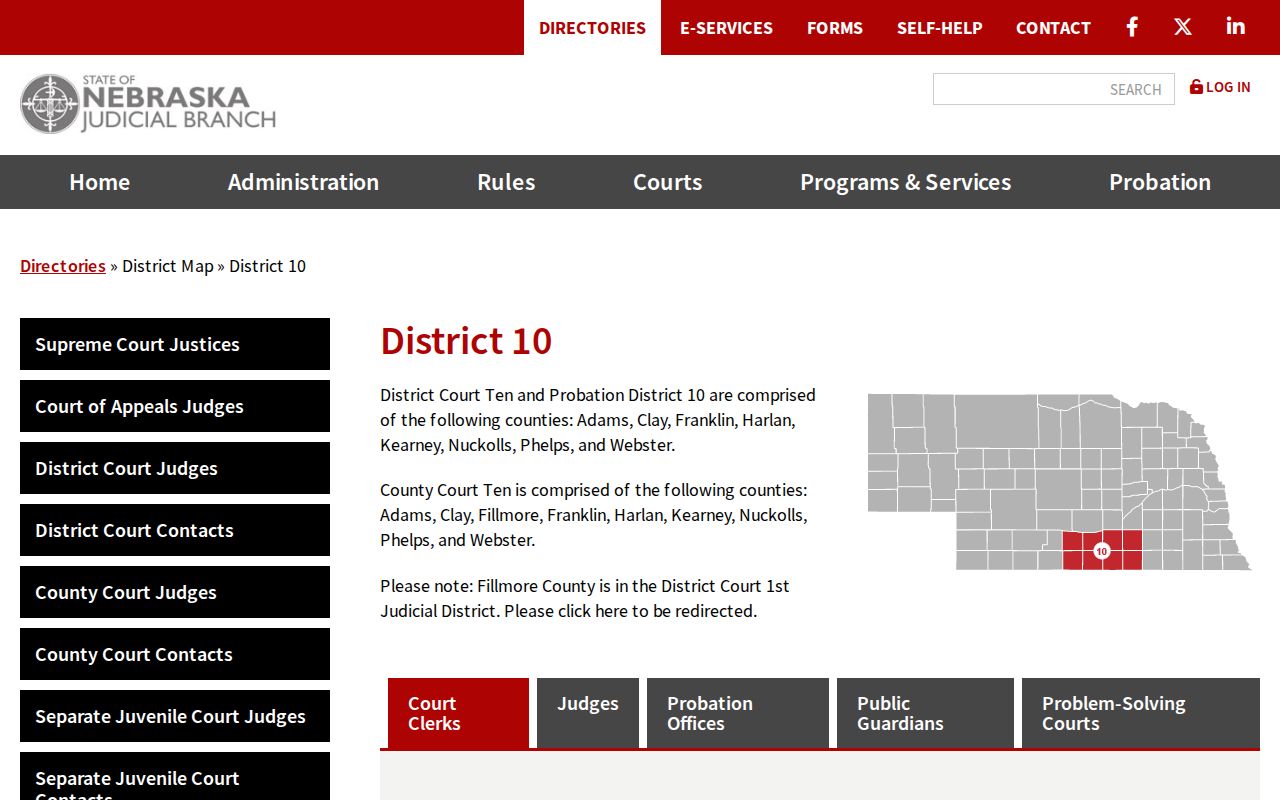 Franklin County court schedule Nebraska Judicial District 10 directory