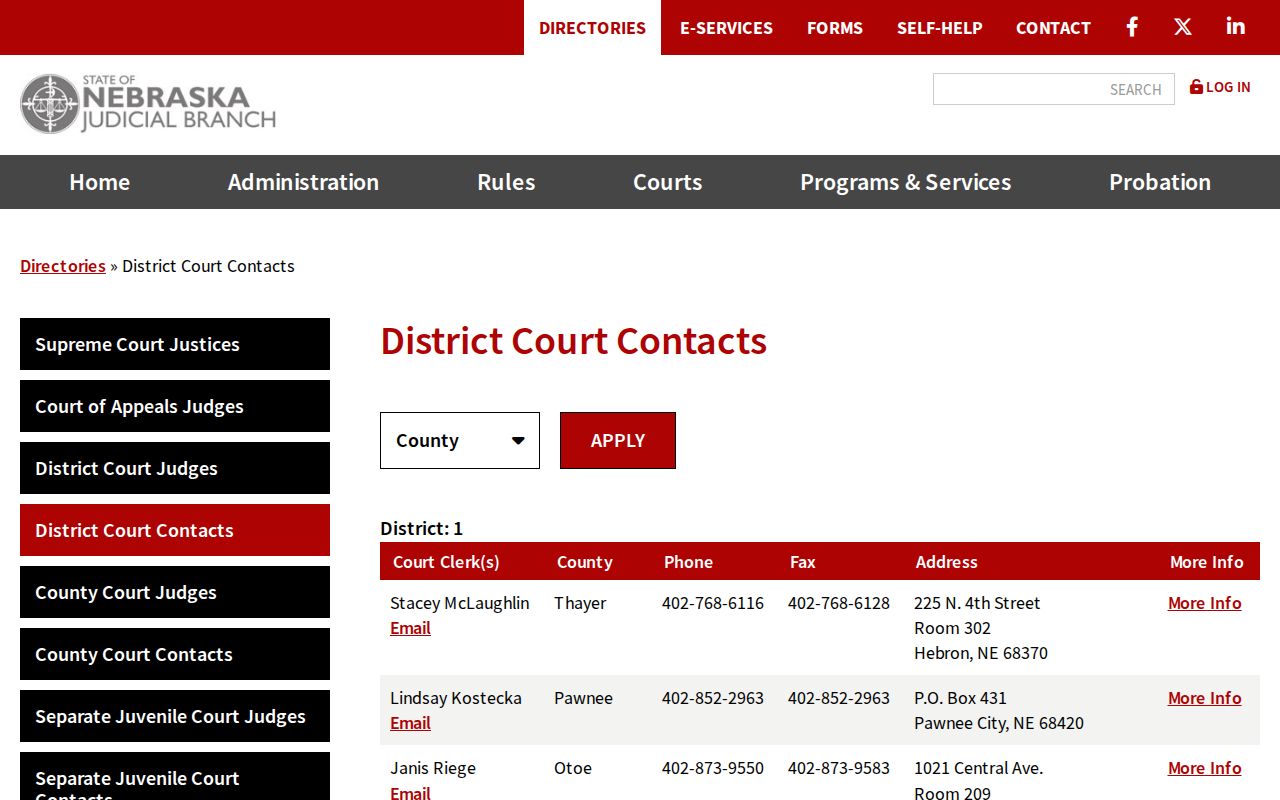 Franklin County court schedule district court contact directory
