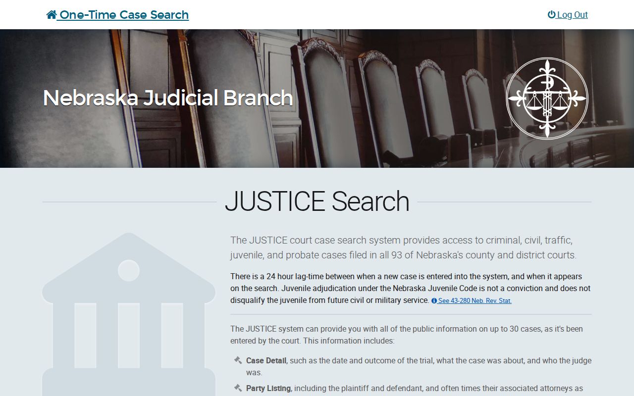 Franklin County criminal court docket JUSTICE Search landing screen