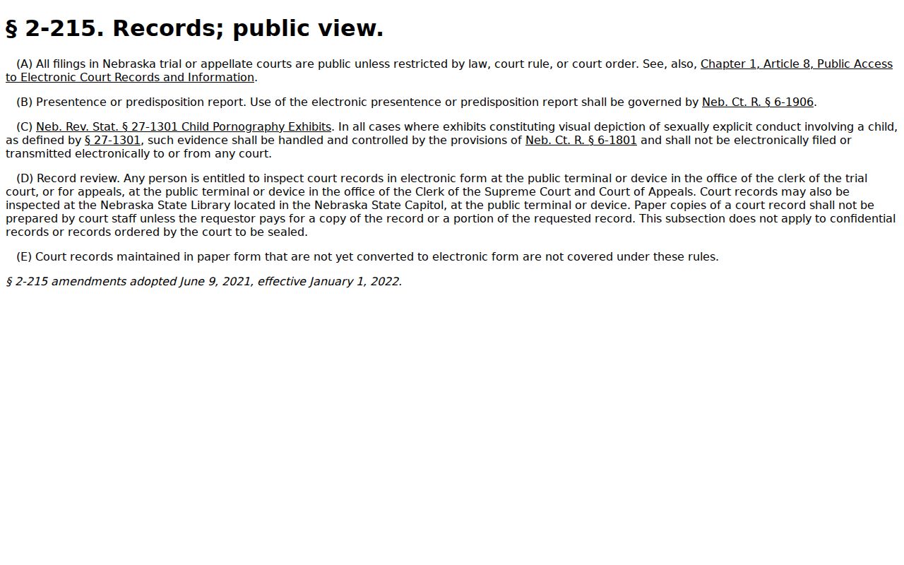 Franklin County case records reference showing Nebraska public filing inspection rules