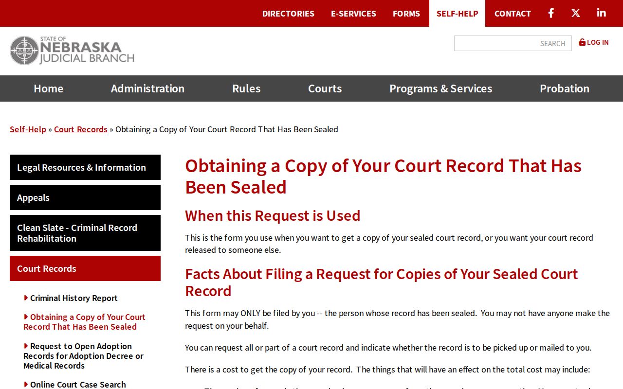 Franklin Court Records: Nebraska sealed-record copy guidance