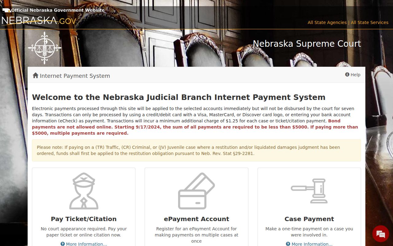 Franklin County traffic court reference showing Nebraska ePayments ticket and citation access
