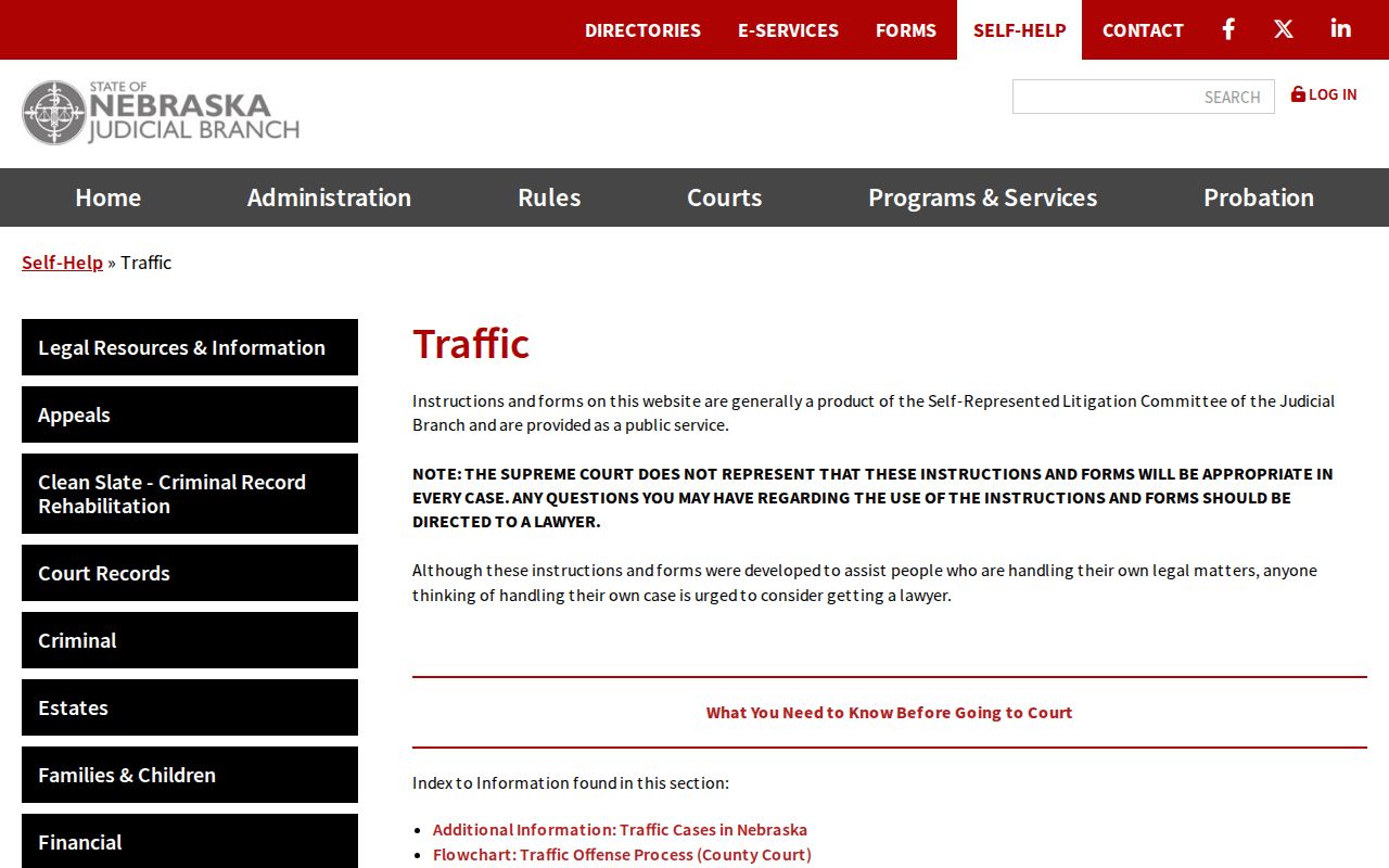 Franklin County traffic court reference showing Nebraska traffic court routing