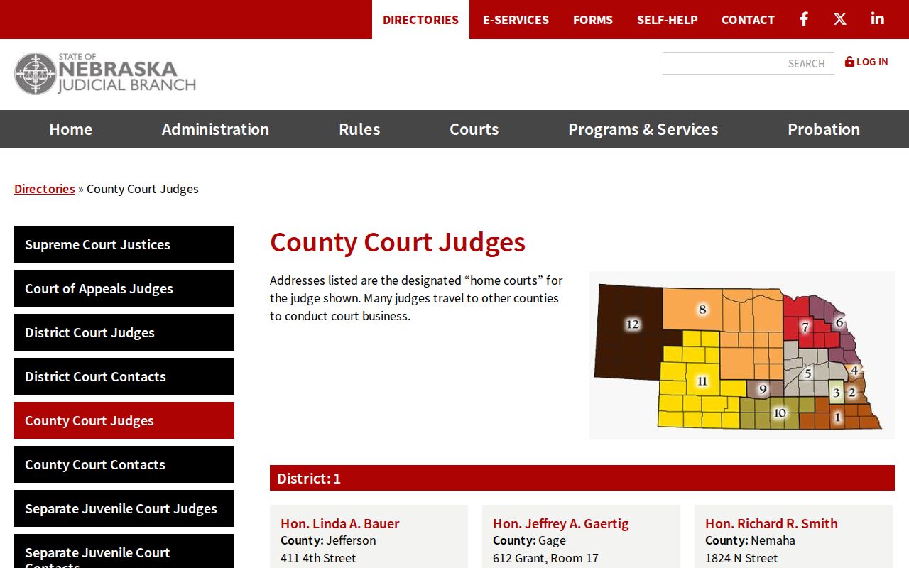 Upland Court Records: Nebraska County Court judges directory